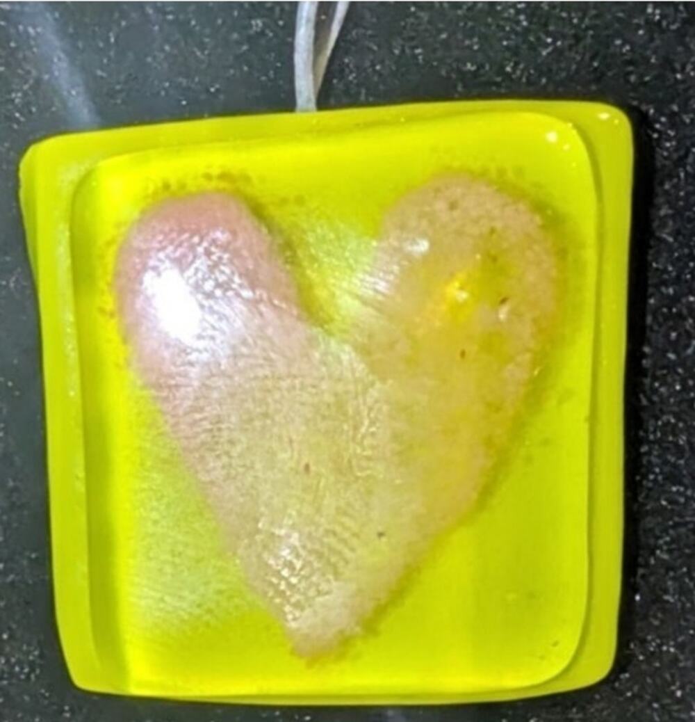 Fused Glass Green Heart Pendant & 18K White Gold-Plated Chain 17 inches